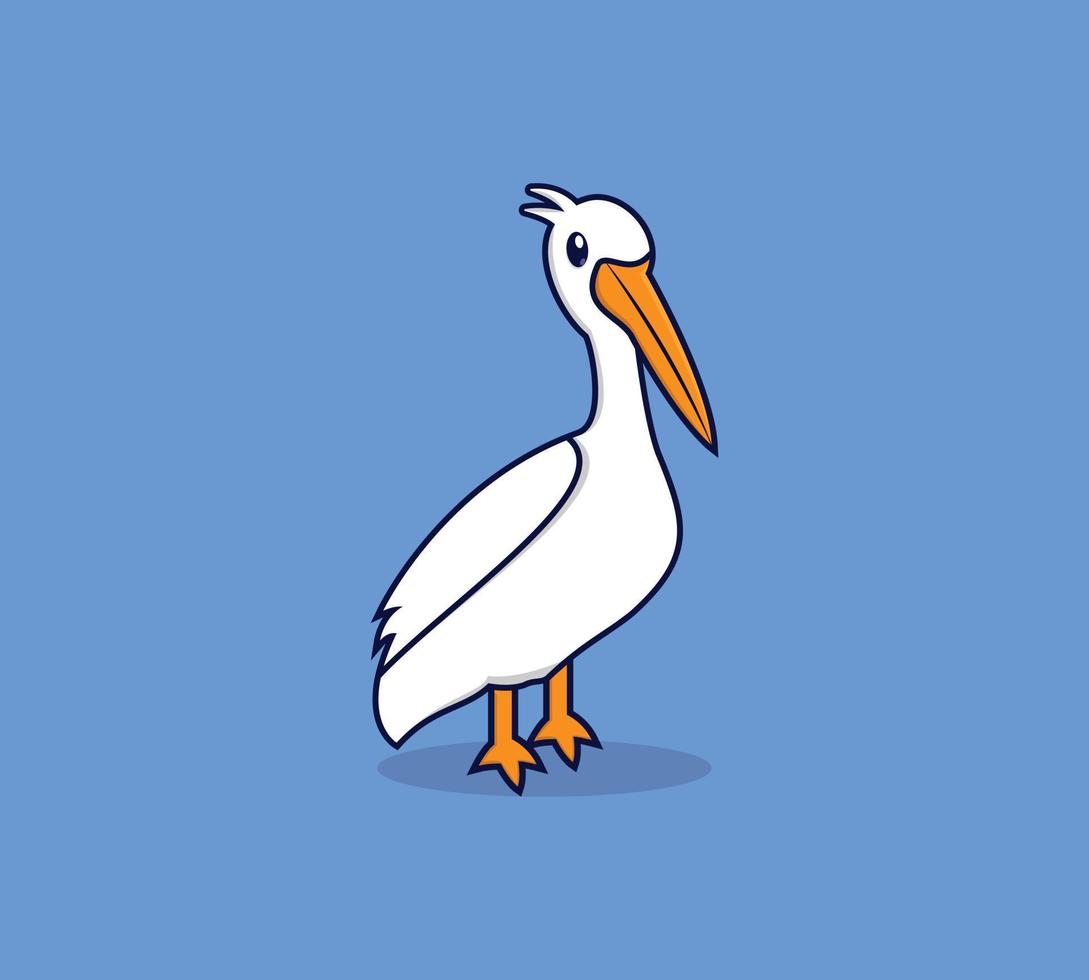 Cute Pelican bird cartoon style vector icon illustration. Bird logo design icon.