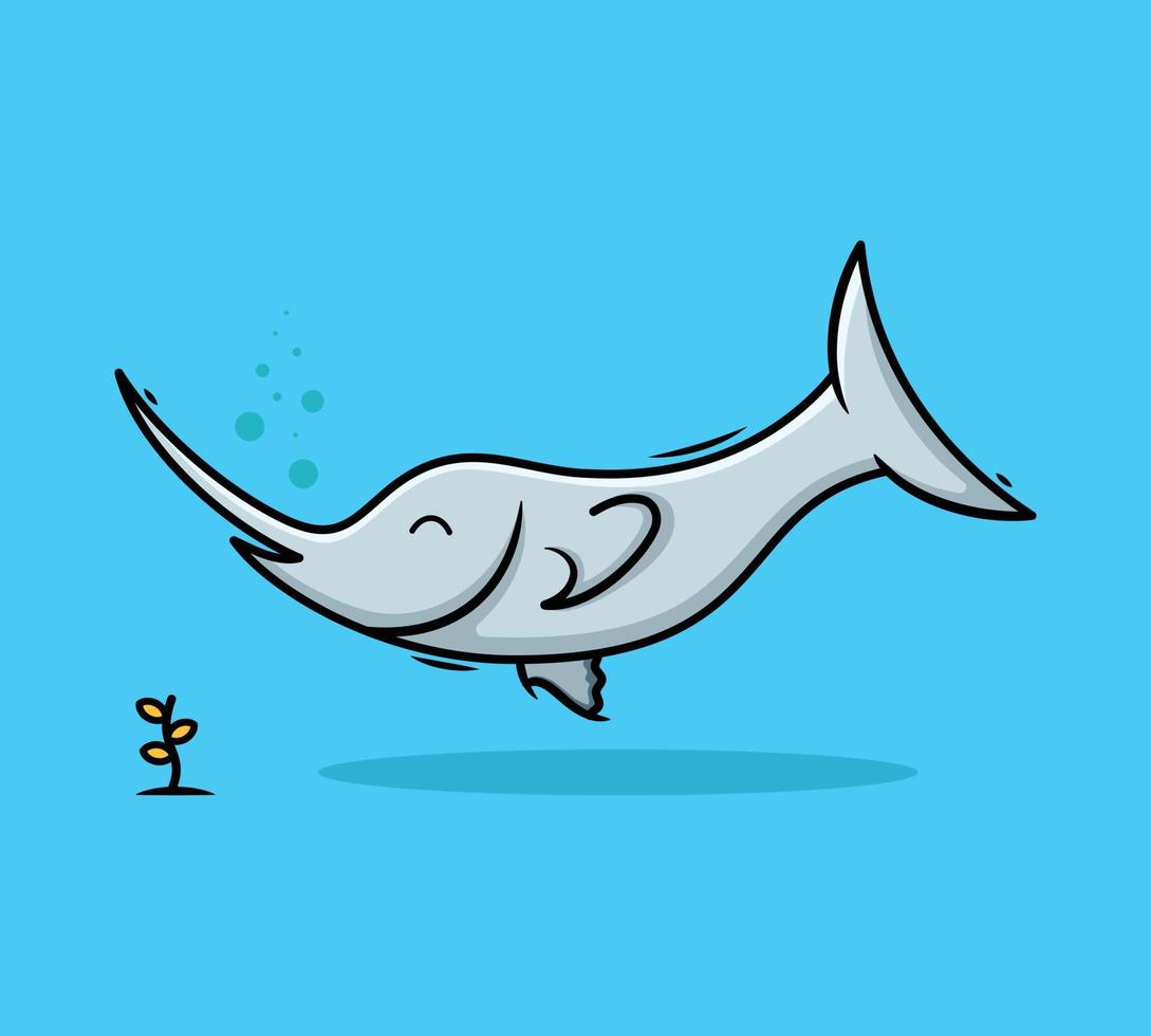 Marlin fish cartoon vector icon illustration, Animal nature concept design.