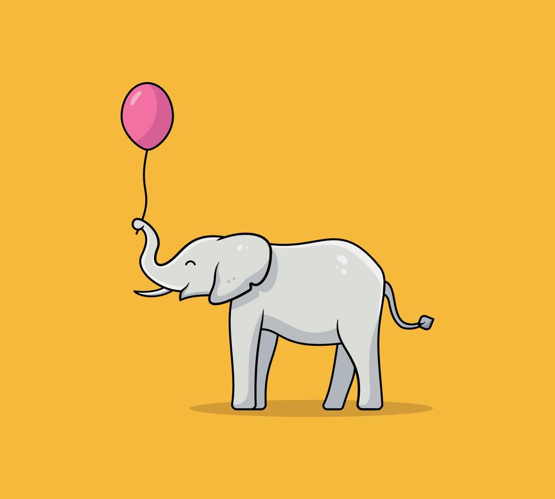 Cute elephant with balloon feel happy vector icon illustration. Cartoon style elephant design icon.