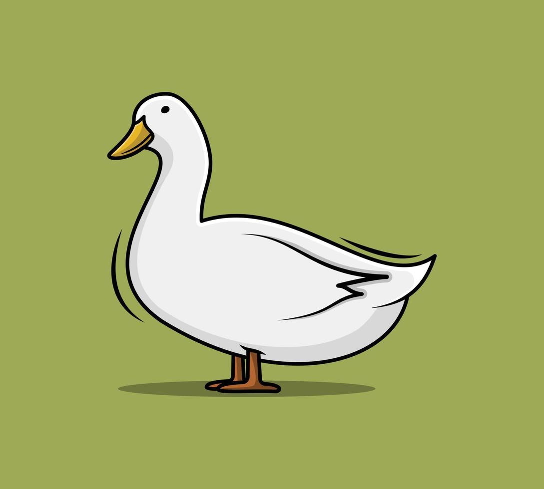 Cute white duck bird character for cartoon vector illustration. Animal nature icon concept design.