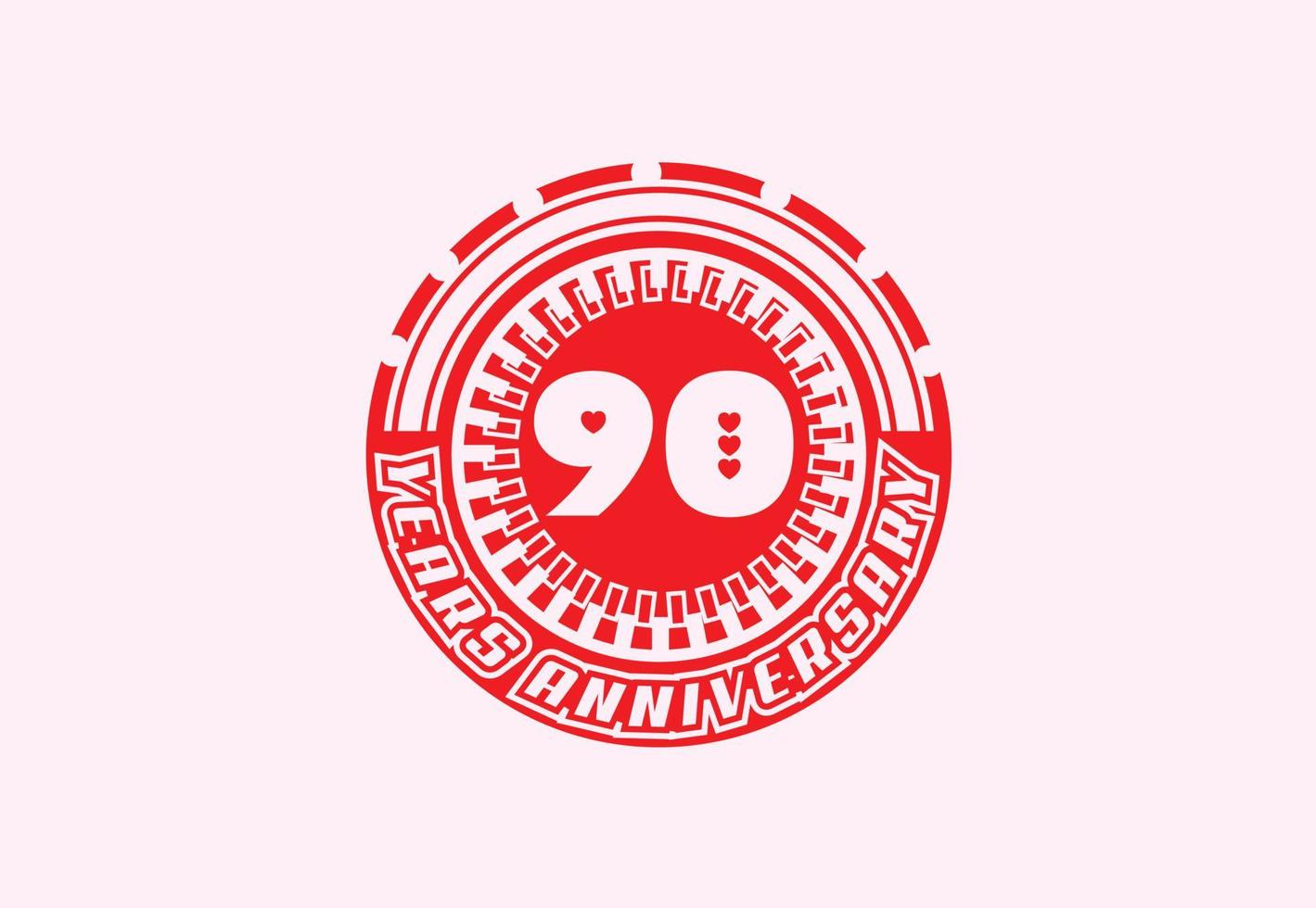 Diseño de logotipo y pegatina de aniversario de 90 años. vector