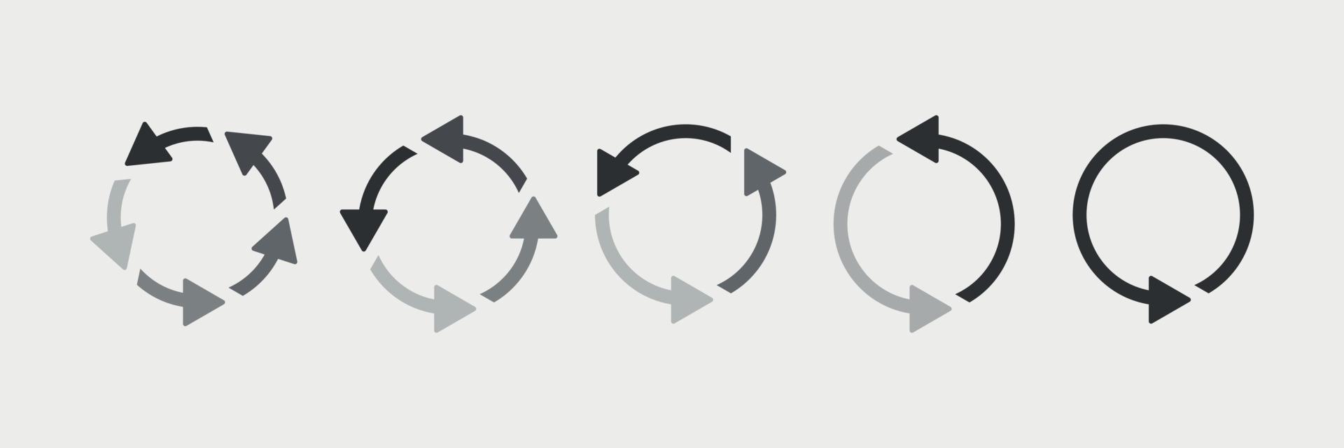 Reload arrows set. Restart loader symbols. Recycled signs, business concept. Vector illustration