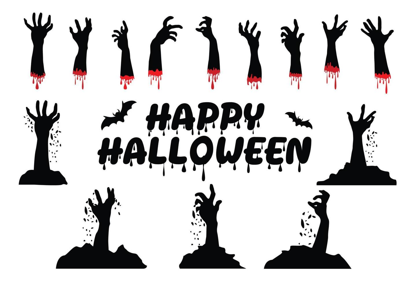 Happy Halloween , Text and Bats,Zombie hands , halloween theme , Vector illustration.