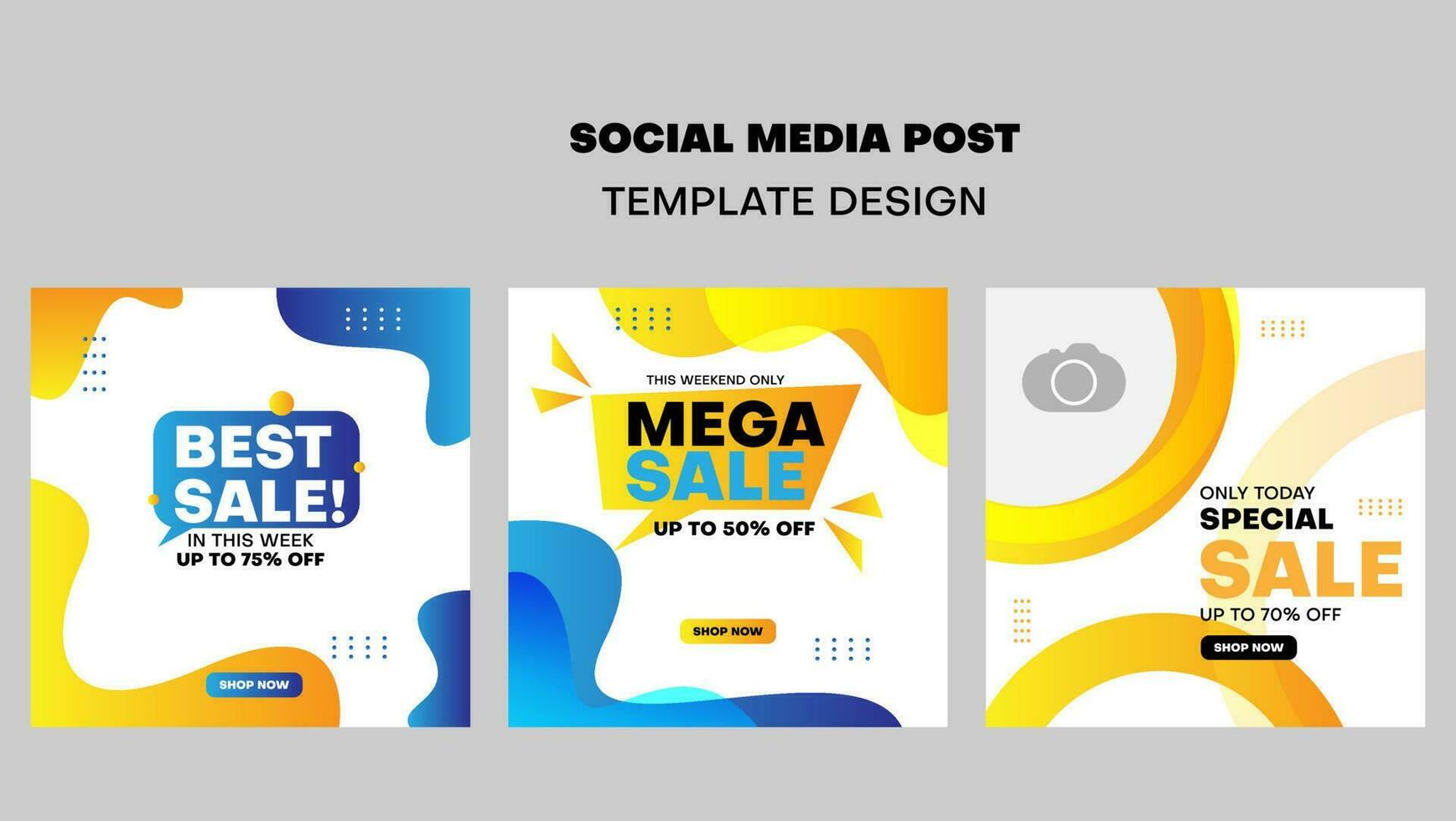 set of sale banner for social media post with abstract shapes in orange and blue color vector