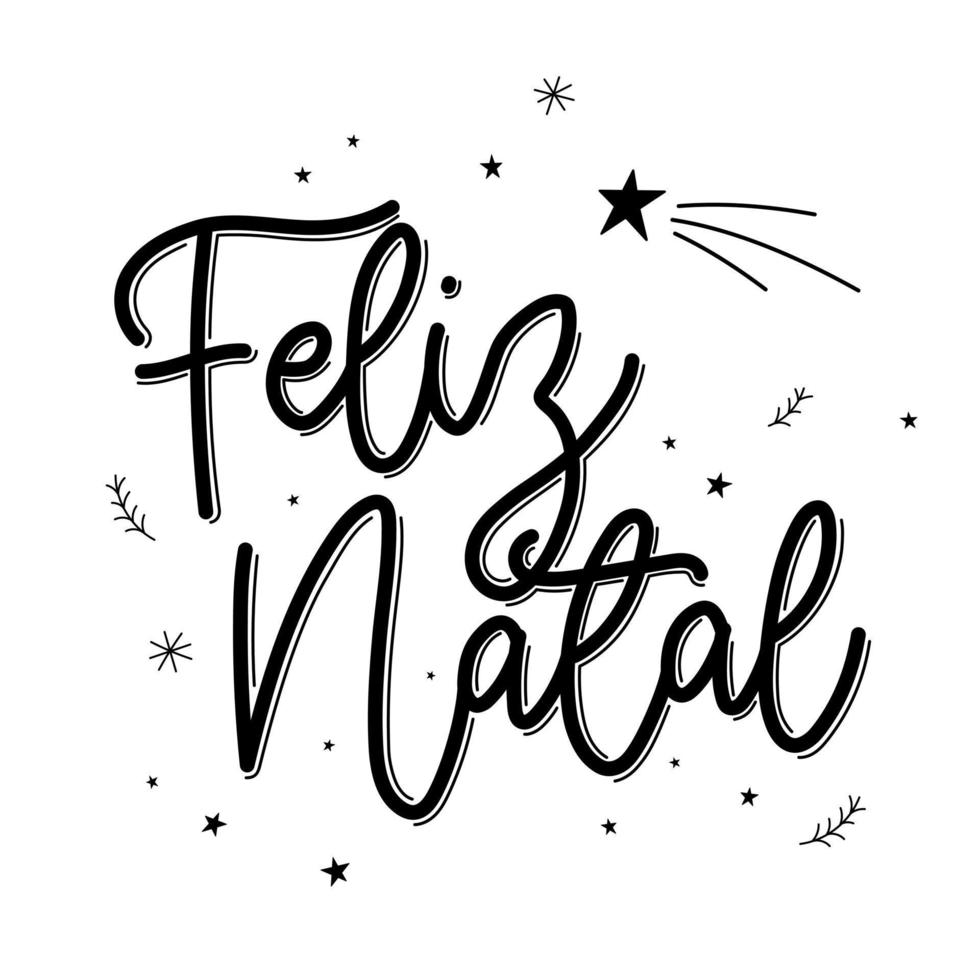 Lettering Merry Christmas in Brazilian Portuguese with shooting star. Translation - Merry Christmas. vector
