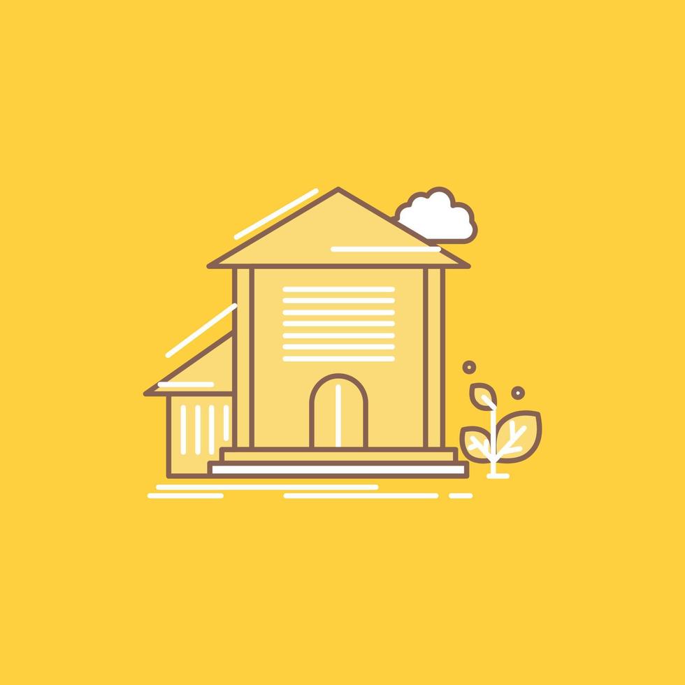 Home. house. Apartment. building. office Flat Line Filled Icon. Beautiful Logo button over yellow background for UI and UX. website or mobile application vector