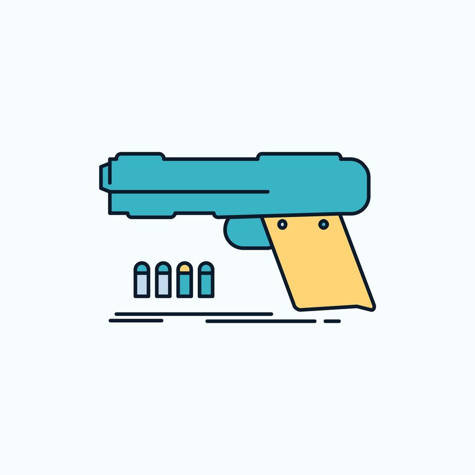 gun. handgun. pistol. shooter. weapon Flat Icon. green and Yellow sign and symbols for website and Mobile appliation. vector illustration