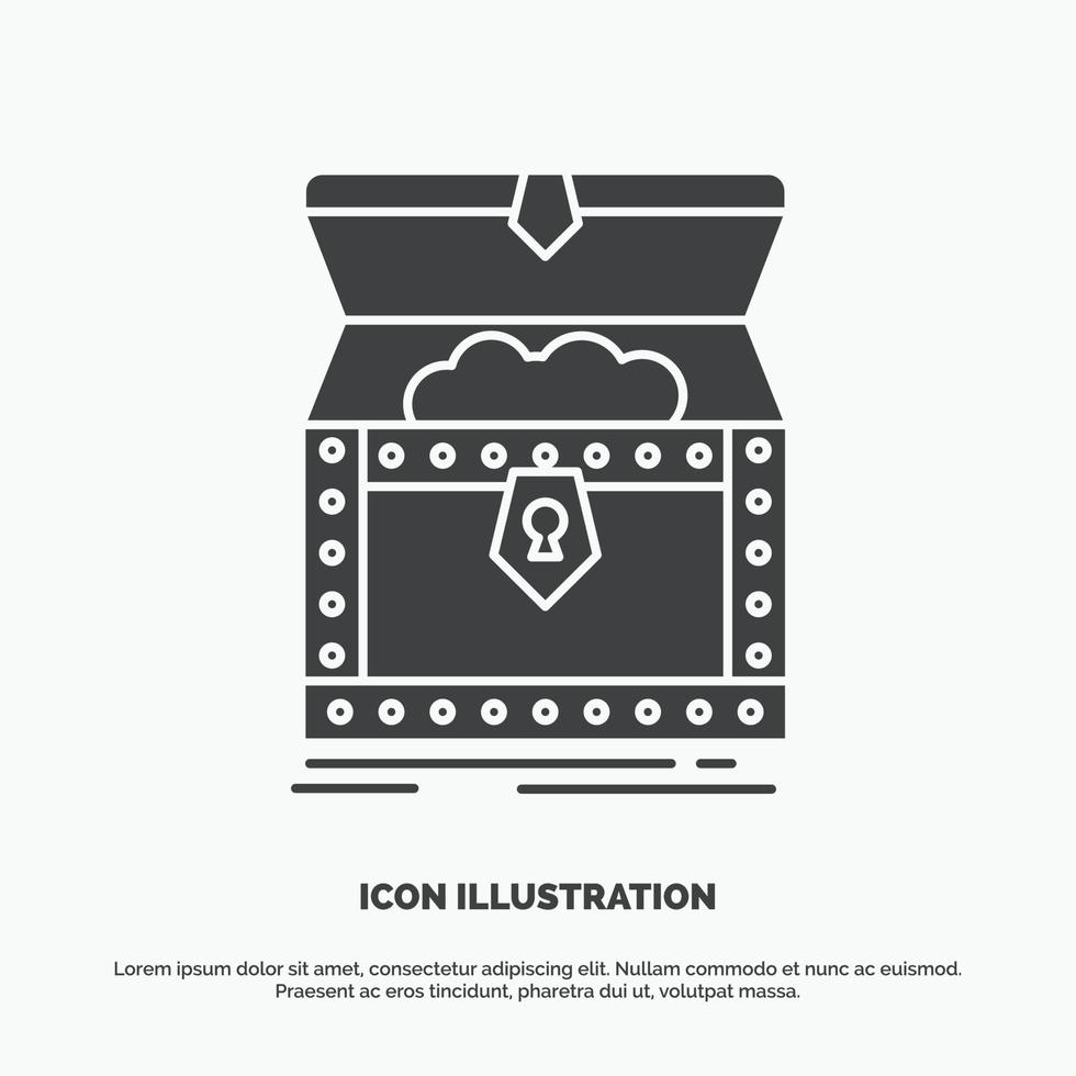 Box. chest. gold. reward. treasure Icon. glyph vector gray symbol for UI and UX. website or mobile application