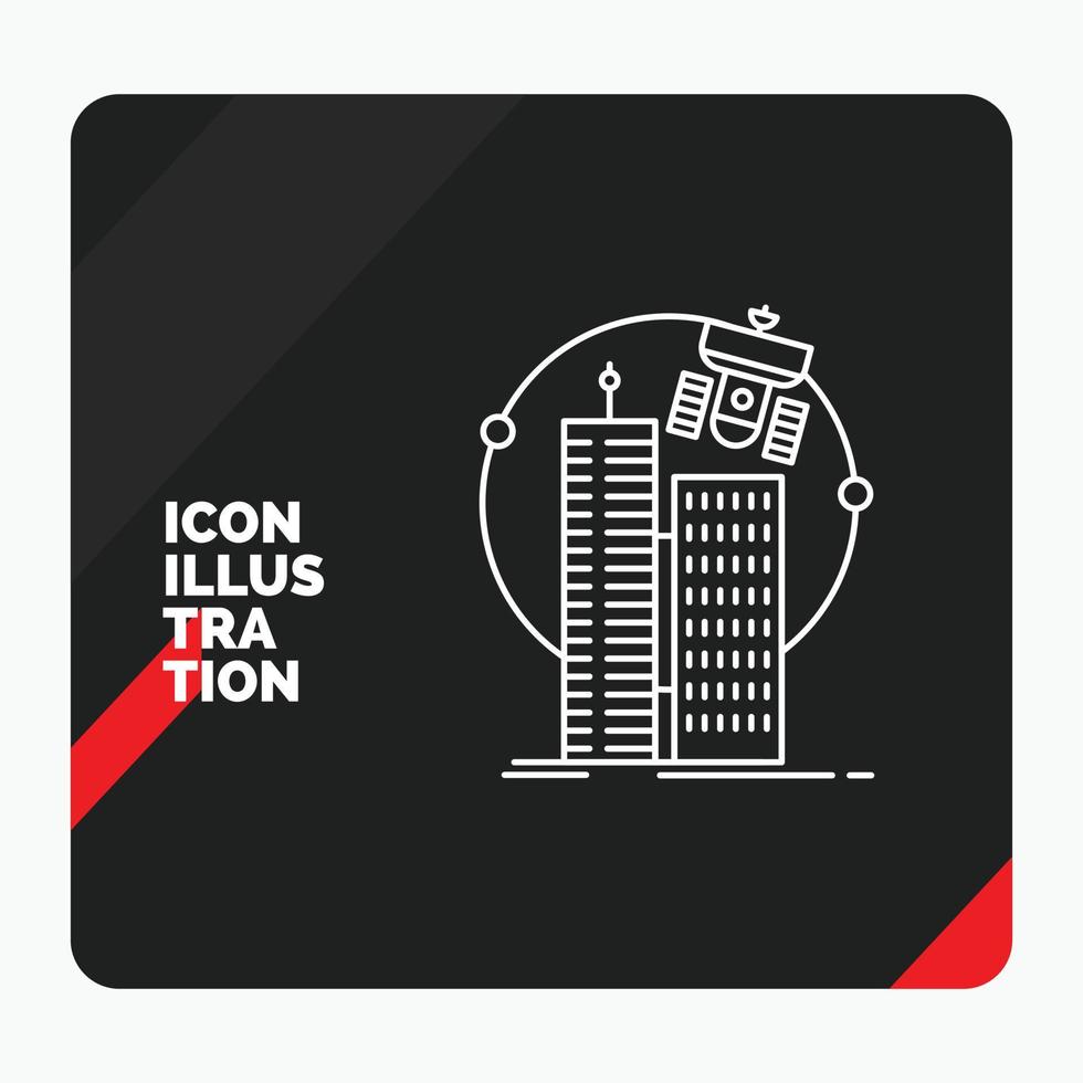 Red and Black Creative presentation Background for building. smart city. technology. satellite. corporation Line Icon vector
