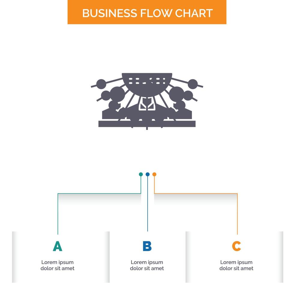 Allocation. group. human. management. outsource Business Flow Chart Design with 3 Steps. Glyph Icon For Presentation Background Template Place for text. vector