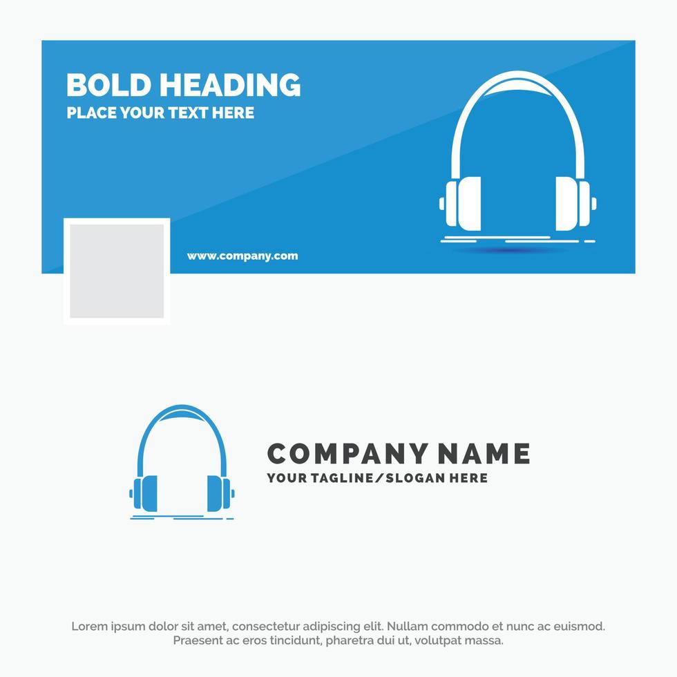 Blue Business Logo Template for Audio. headphone. headphones. monitor. studio. Facebook Timeline Banner Design. vector web banner background illustration