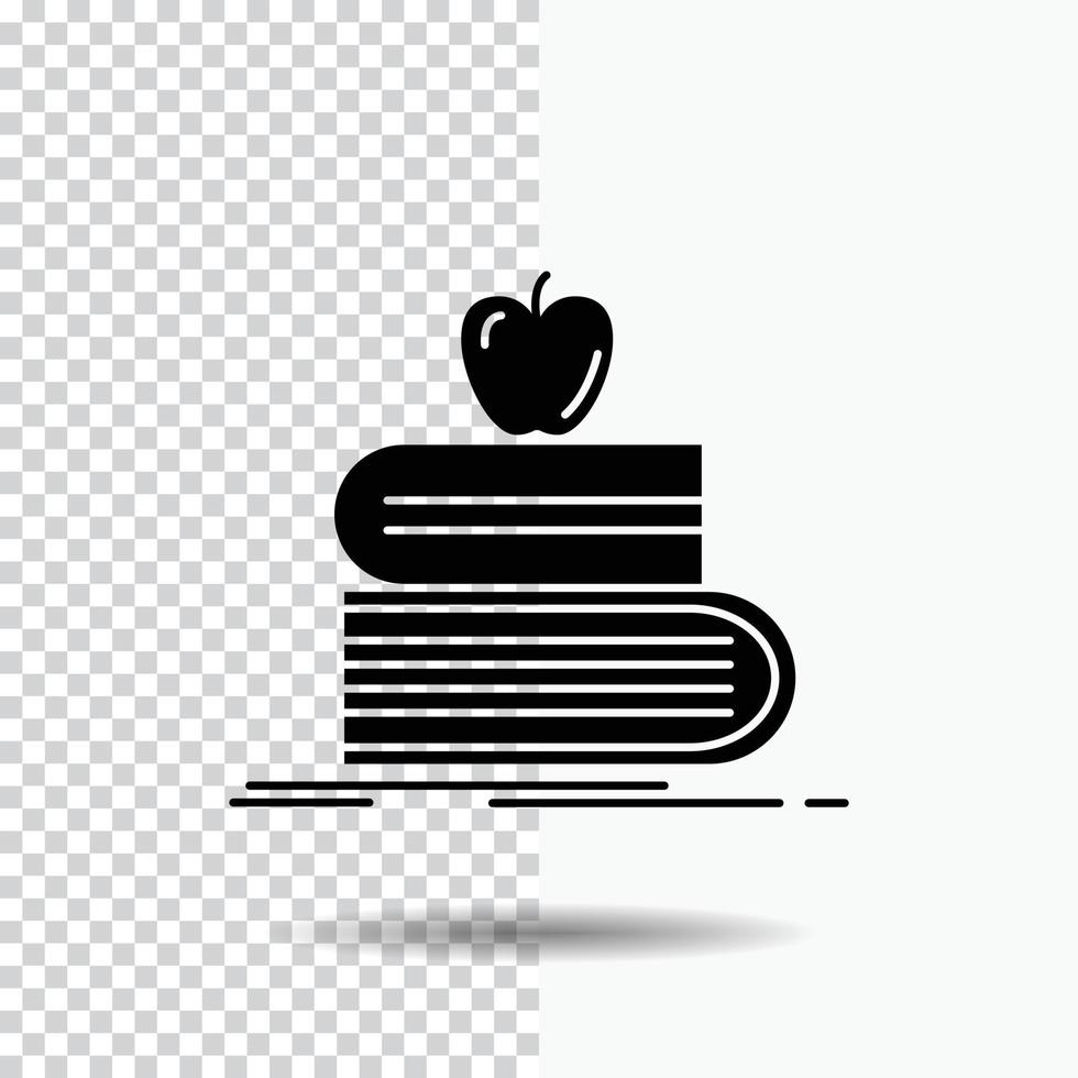 De vuelta a la escuela. escuela. alumno. libros. icono de glifo de manzana sobre fondo transparente. icono negro vector