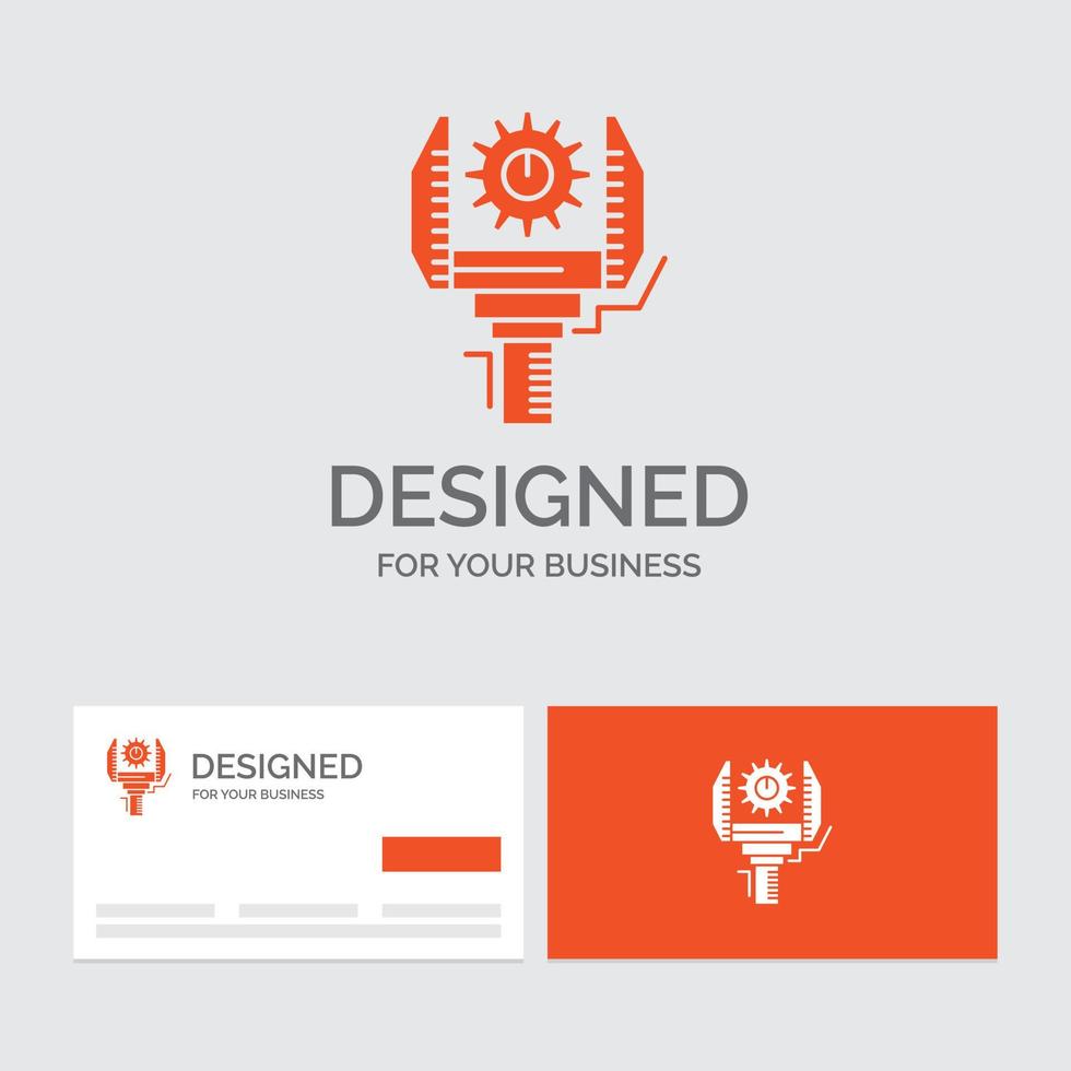 Business logo template for Automation. industry. machine. production. robotics. Orange Visiting Cards with Brand logo template. vector