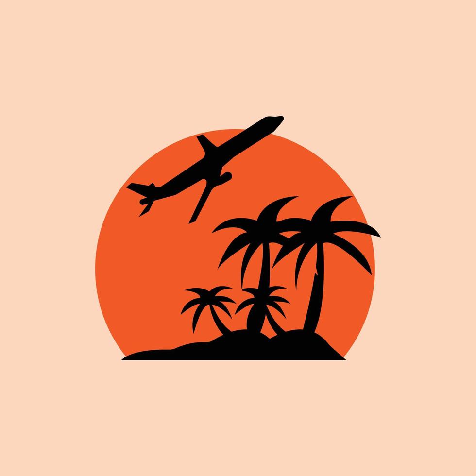 dark yellow coconut tree vector illustration and airplane