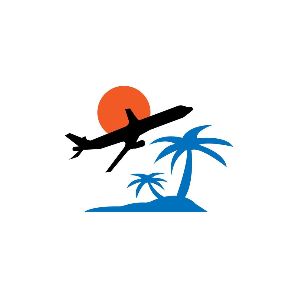 coconut tree, sun and airplane, great for travel icons vector