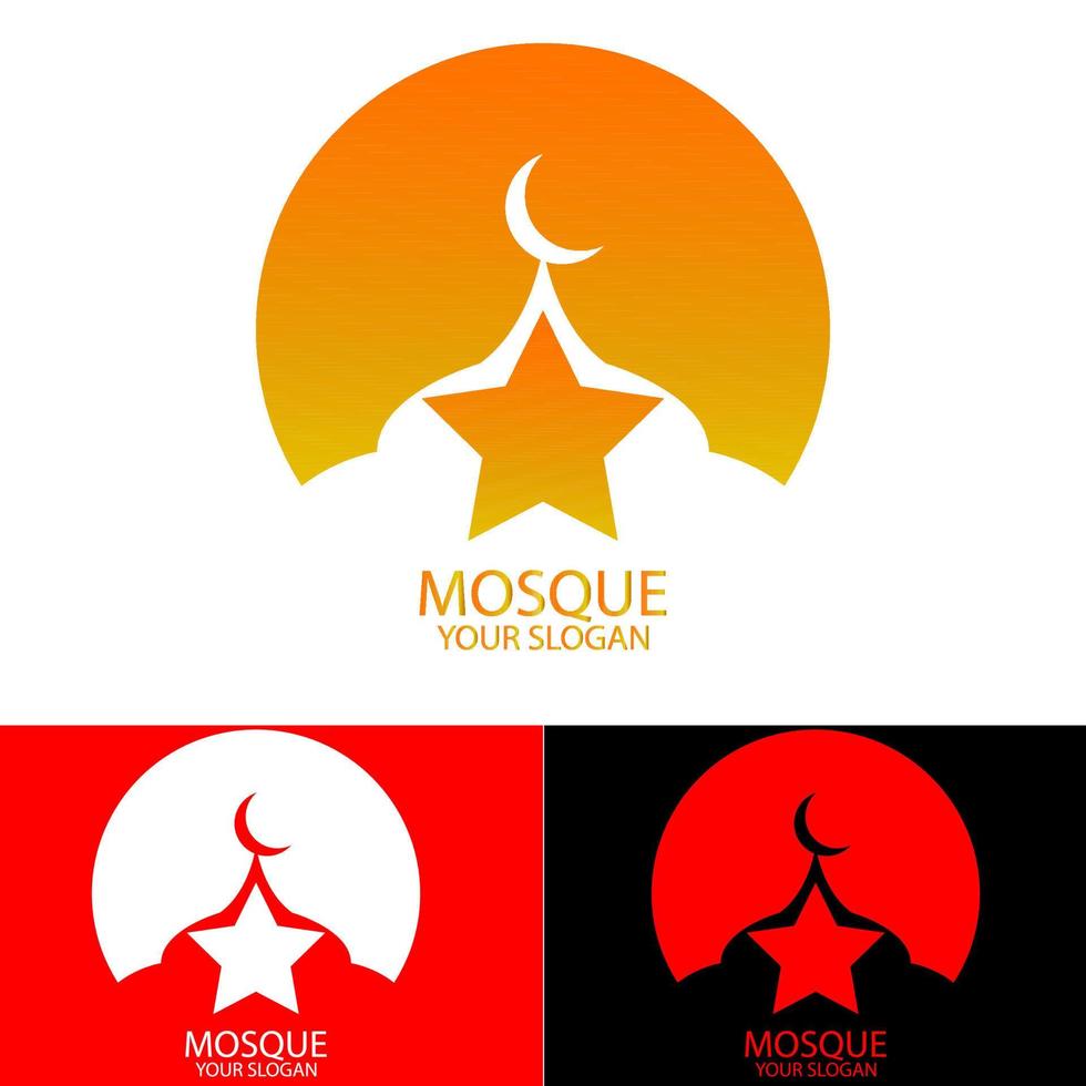 mezquita con logo de icono de oro y estrella vector