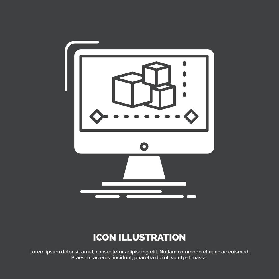 animación. computadora. editor. monitor. icono de programa símbolo de vector de glifo para ui y ux. sitio web o aplicación móvil