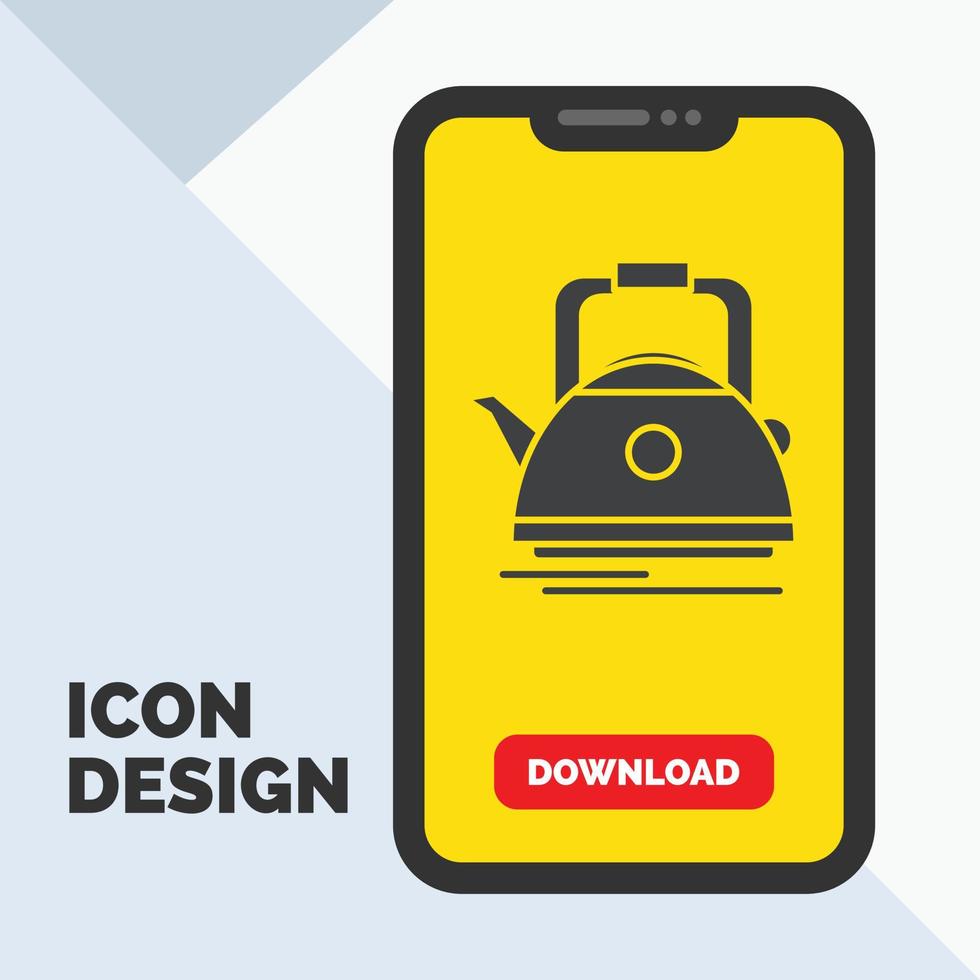 Tea. kettle. teapot. camping. pot Glyph Icon in Mobile for Download Page. Yellow Background vector