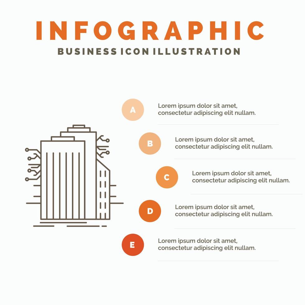 Building. Technology. Smart City. Connected. internet Infographics Template for Website and Presentation. Line Gray icon with Orange infographic style vector illustration