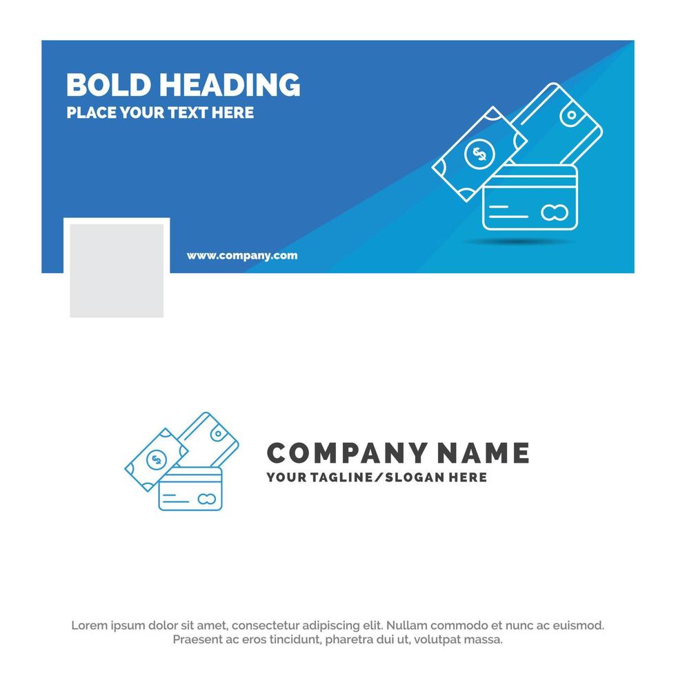 Blue Business Logo Template for credit card. money. currency. dollar. wallet. Facebook Timeline Banner Design. vector web banner background illustration