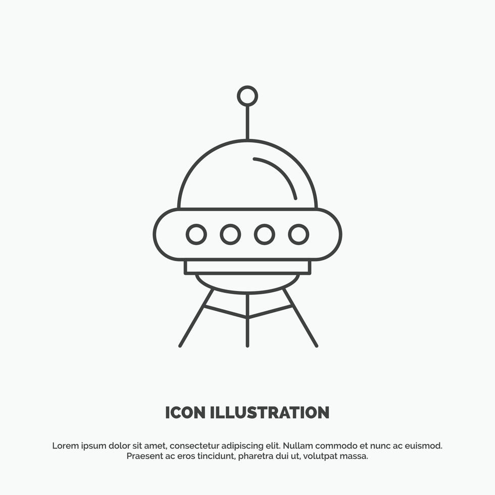 astronave. espacio. Embarcacion. cohete. icono alienígena. símbolo gris vectorial de línea para ui y ux. sitio web o aplicación móvil vector