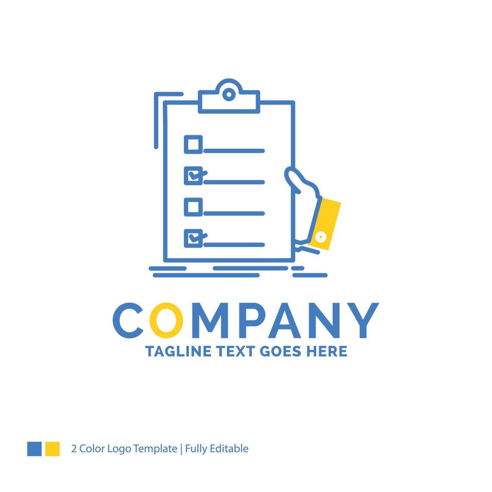 checklist. check. expertise. list. clipboard Blue Yellow Business Logo template. Creative Design Template Place for Tagline. vector