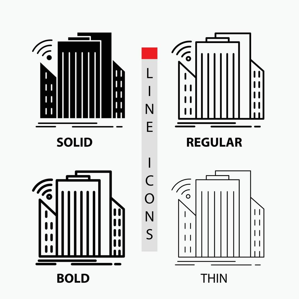 Buildings. city. sensor. smart. urban Icon in Thin. Regular. Bold Line and Glyph Style. Vector illustration