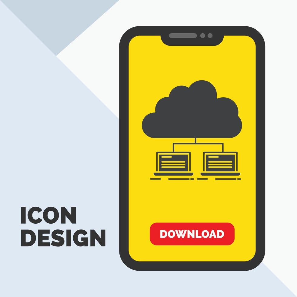 cloud. network. server. internet. data Glyph Icon in Mobile for Download Page. Yellow Background vector