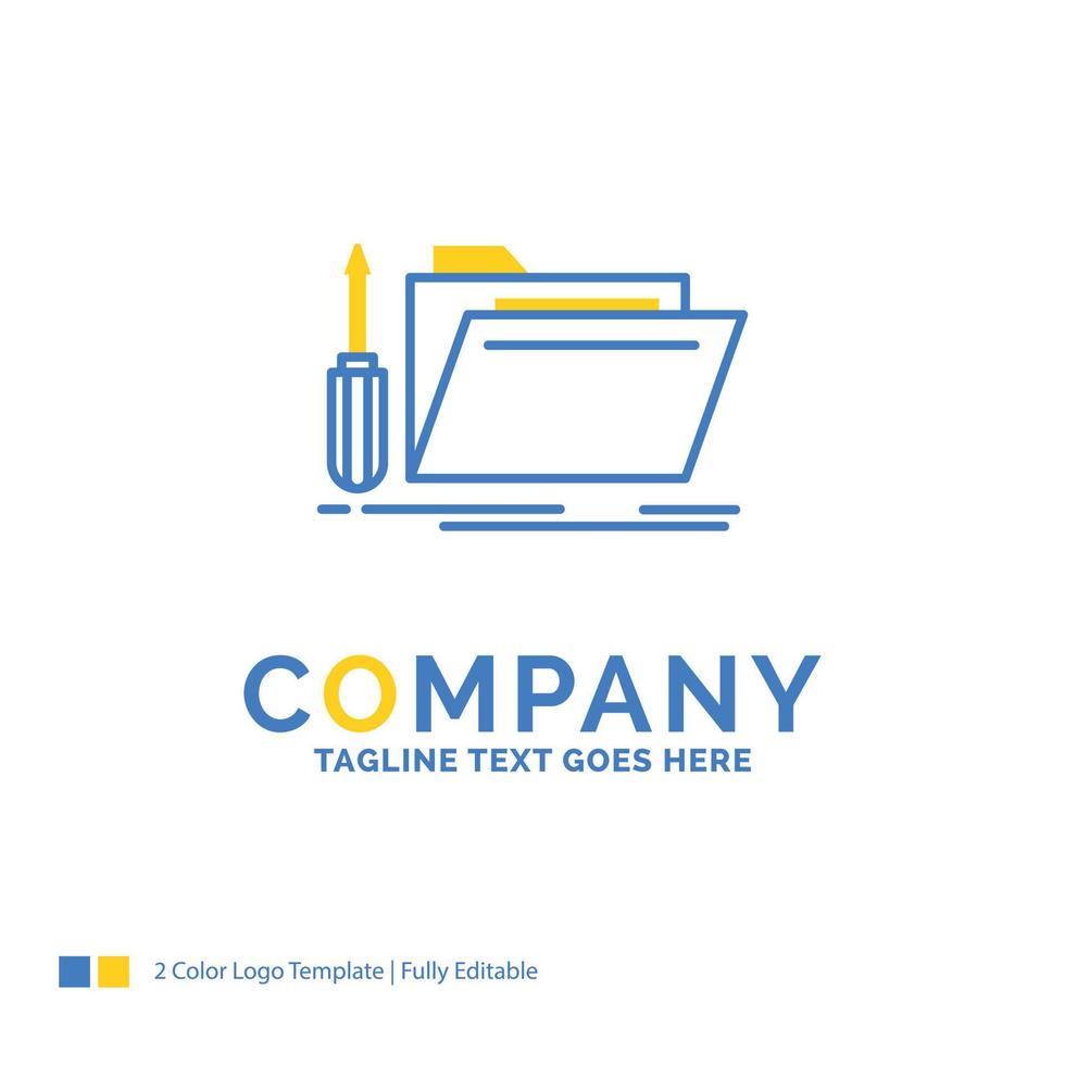 folder. tool. repair. resource. service Blue Yellow Business Logo template. Creative Design Template Place for Tagline. vector