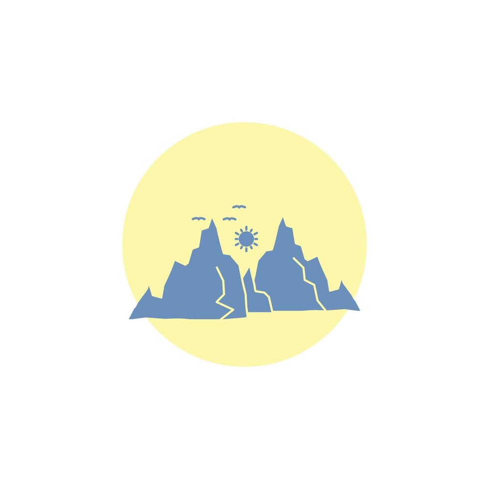 montaña. paisaje. Cerro. naturaleza. icono de glifo de sol. vector