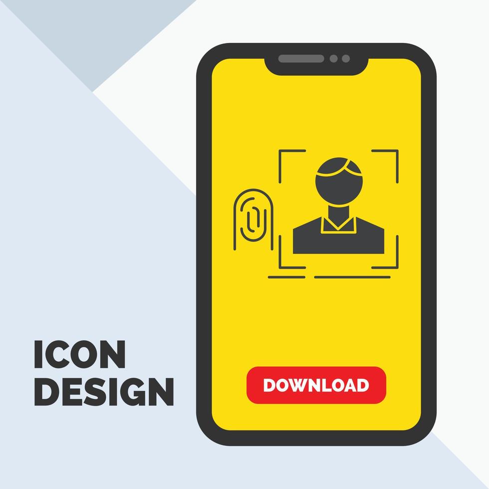 finger. fingerprint. recognition. scan. scanning Glyph Icon in Mobile for Download Page. Yellow Background vector