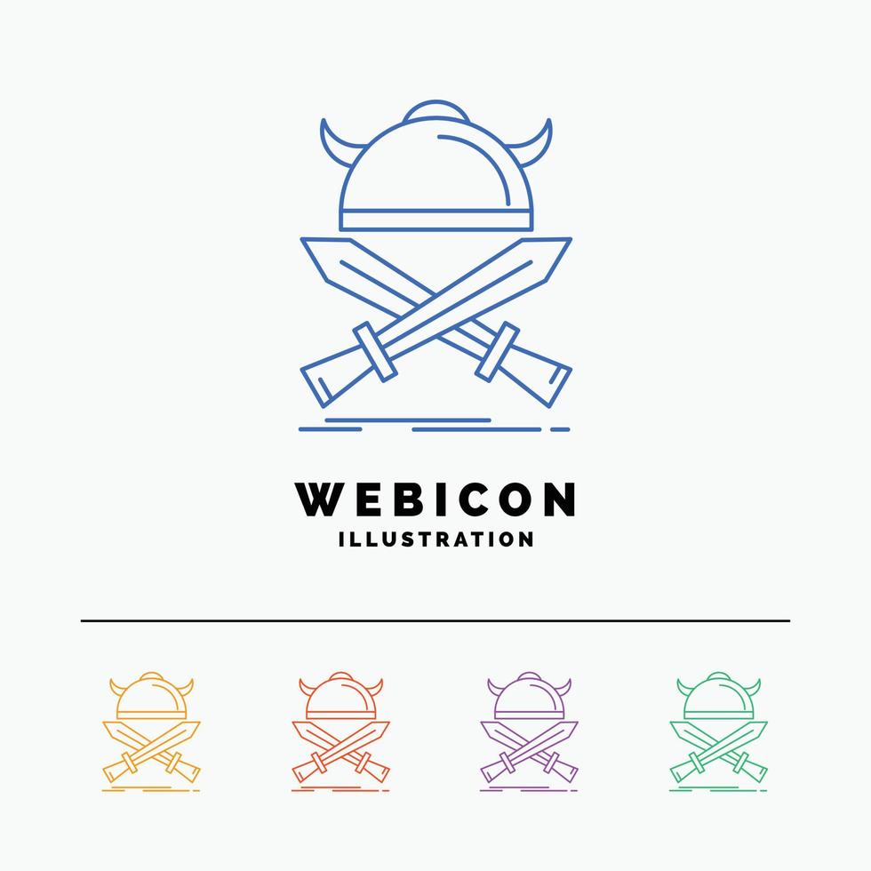 battle. emblem. viking. warrior. swords 5 Color Line Web Icon Template isolated on white. Vector illustration