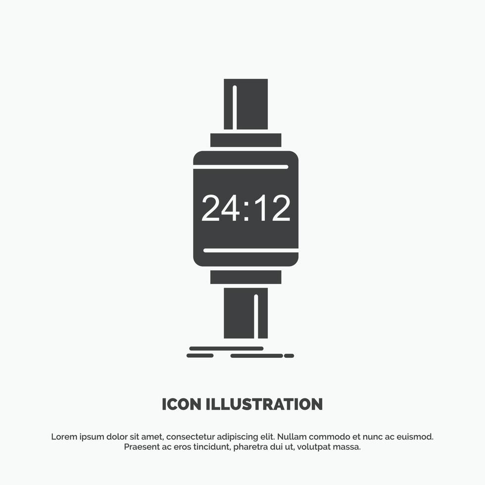 reloj inteligente. reloj inteligente. reloj. manzana. icono de androide símbolo gris vectorial de glifo para ui y ux. sitio web o aplicación móvil vector