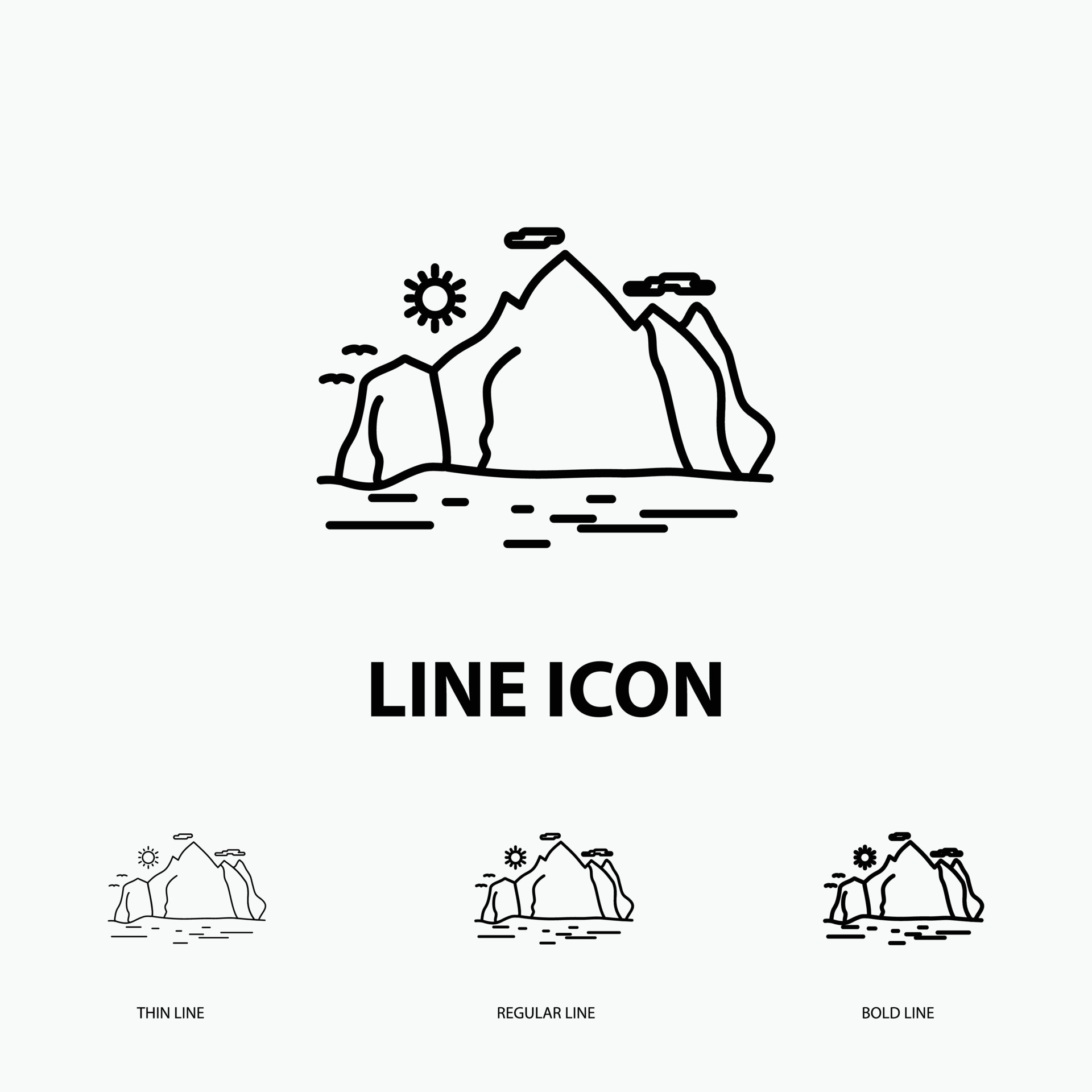 Nature. hill. landscape. mountain. scene Icon in Thin. Regular and Bold