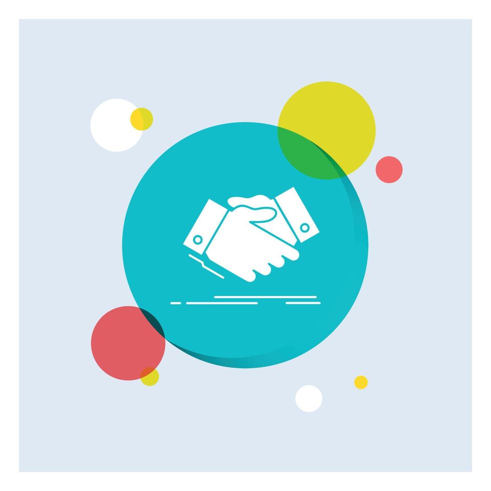 handshake. hand shake. shaking hand. Agreement. business White Glyph Icon colorful Circle Background vector