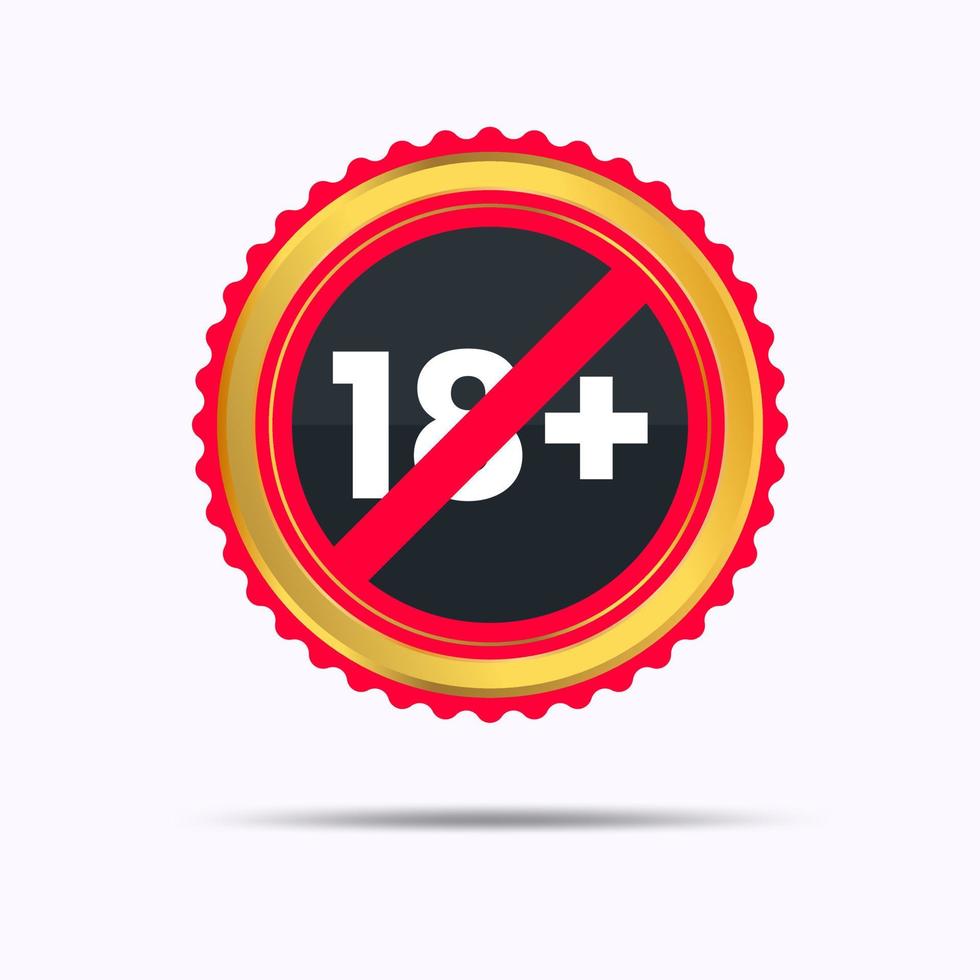 Under eighteen round sign adults only red 18 plus button vector