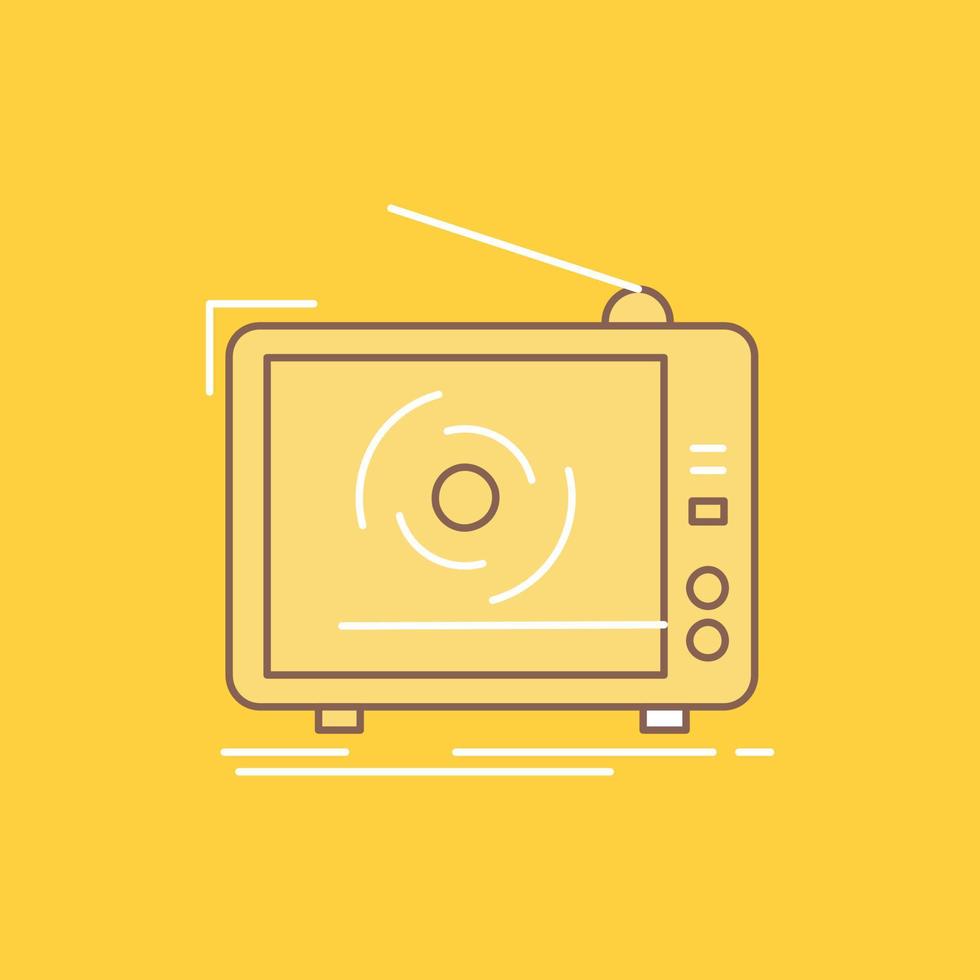 tv. ad. advertising. television. set Flat Line Filled Icon. Beautiful Logo button over yellow background for UI and UX. website or mobile application vector