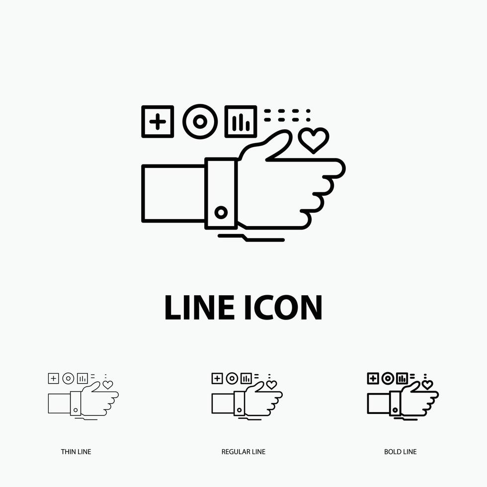 Monitoring. Technology. Fitness. Heart. Pulse Icon in Thin. Regular and Bold Line Style. Vector illustration