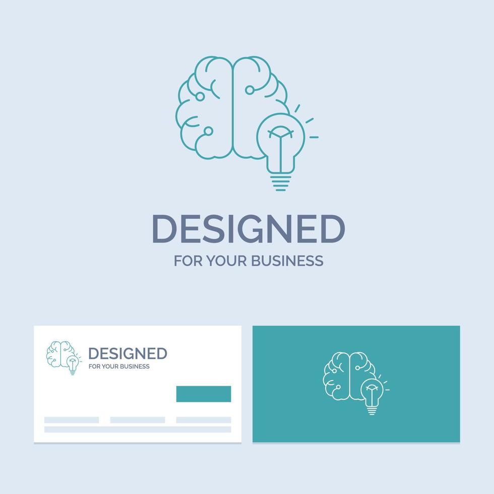 idea. business. brain. mind. bulb Business Logo Line Icon Symbol for your business. Turquoise Business Cards with Brand logo template vector