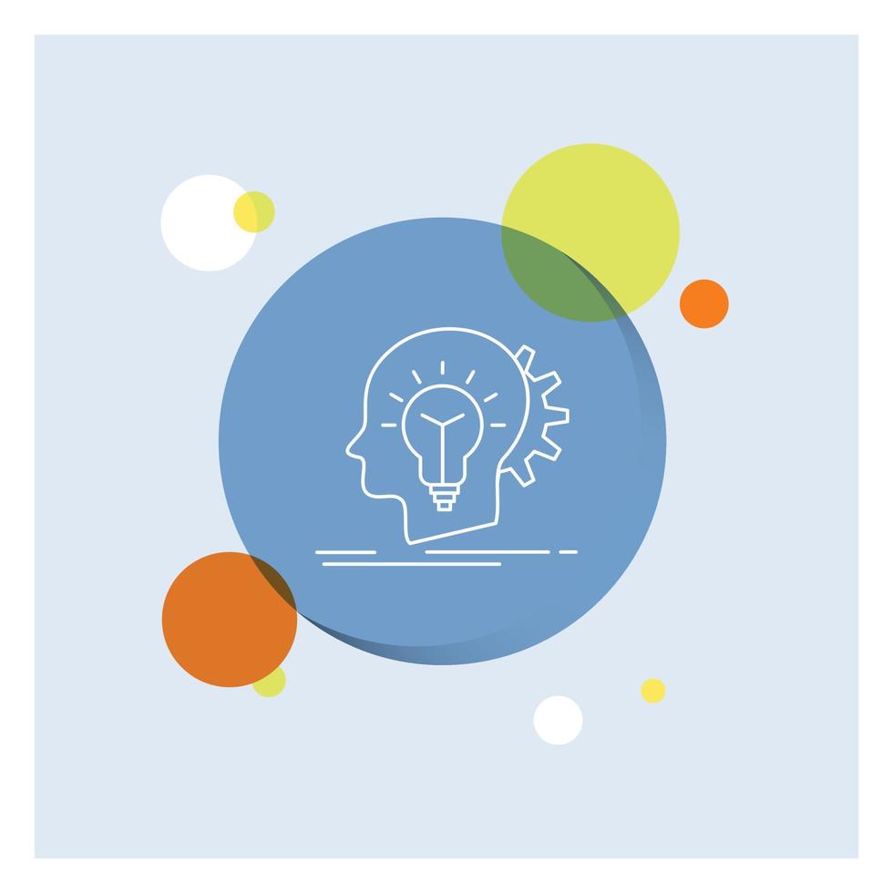 creative. creativity. head. idea. thinking White Line Icon colorful Circle Background vector