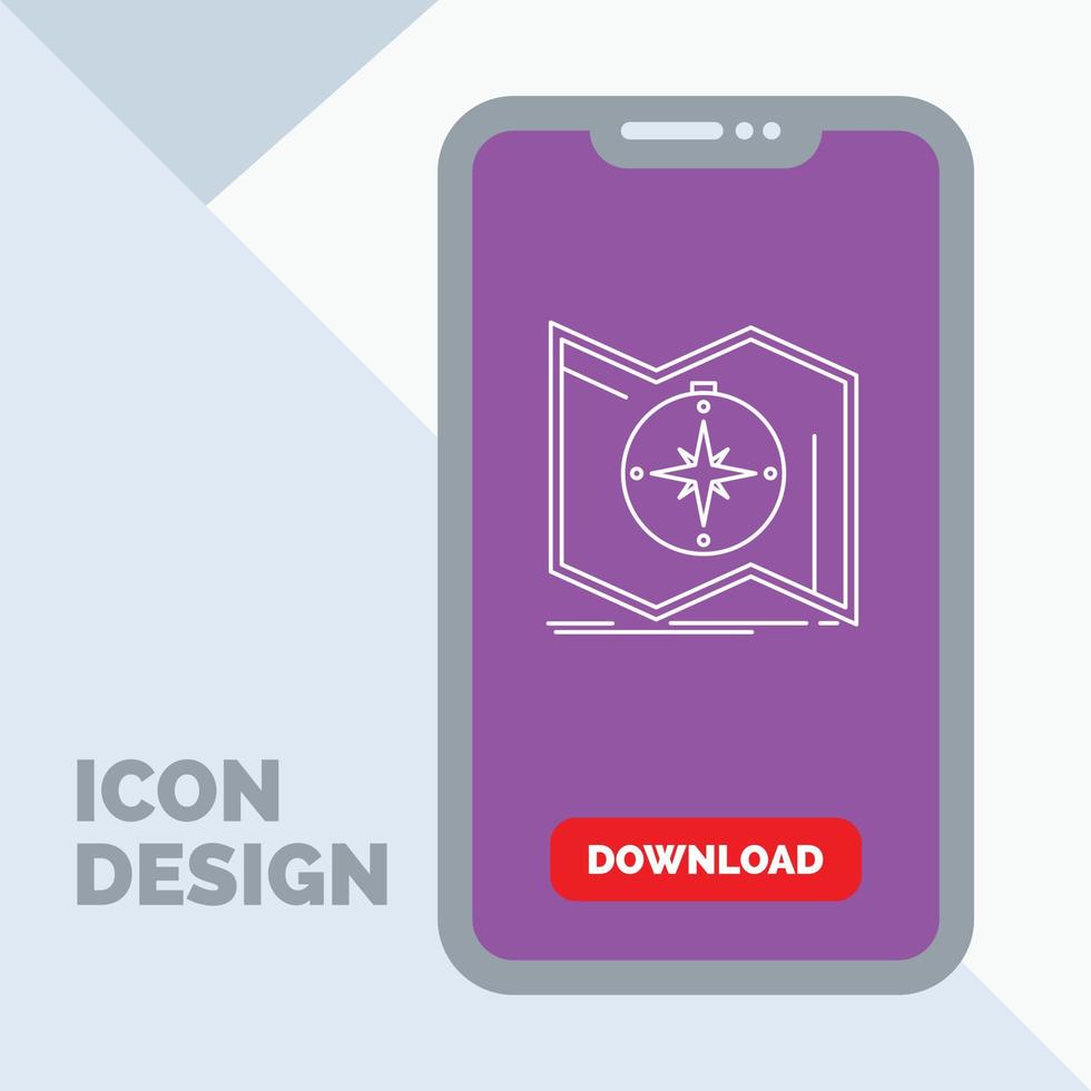 Direction. explore. map. navigate. navigation Line Icon in Mobile for Download Page vector