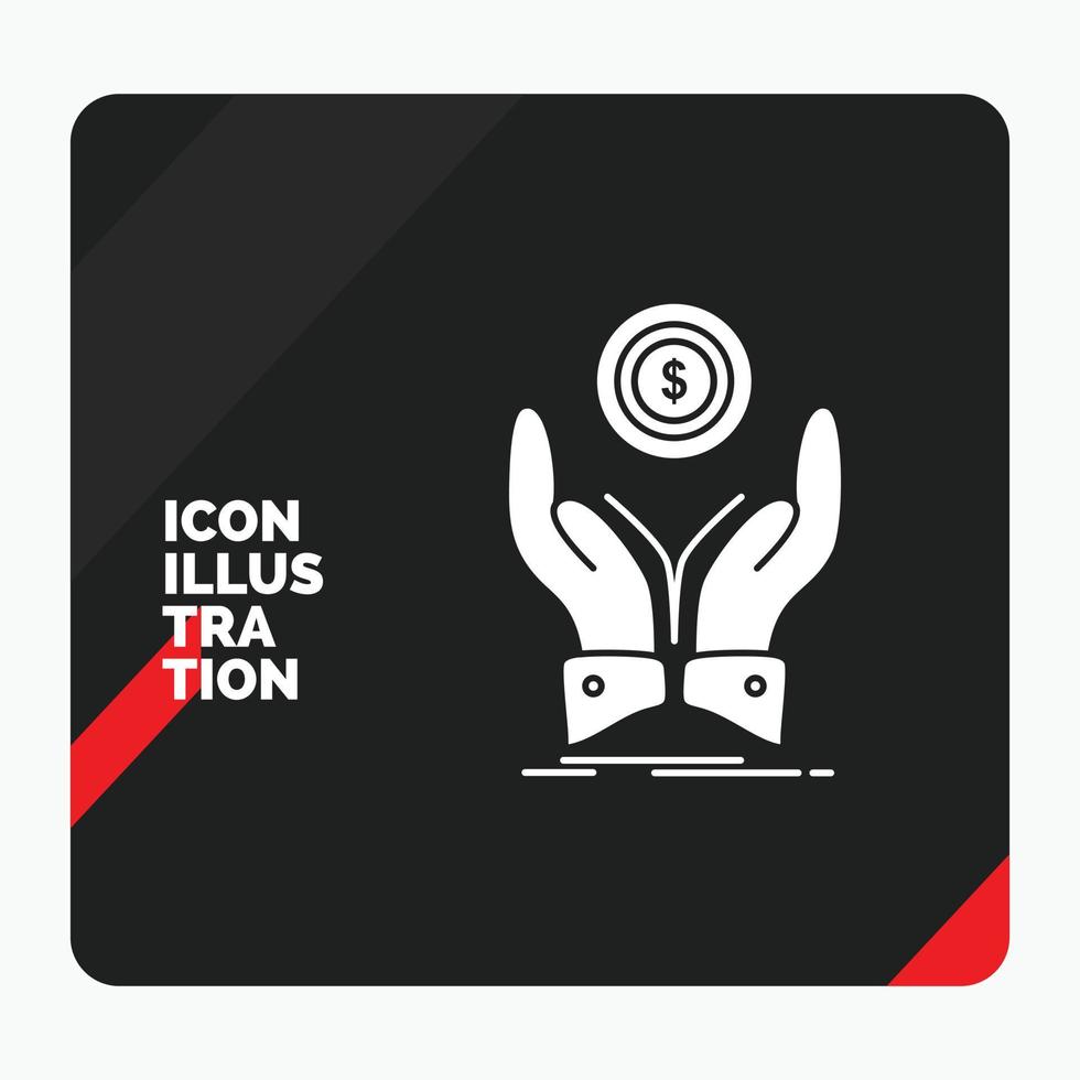 Red and Black Creative presentation Background for coin. hand. stack. dollar. income Glyph Icon vector