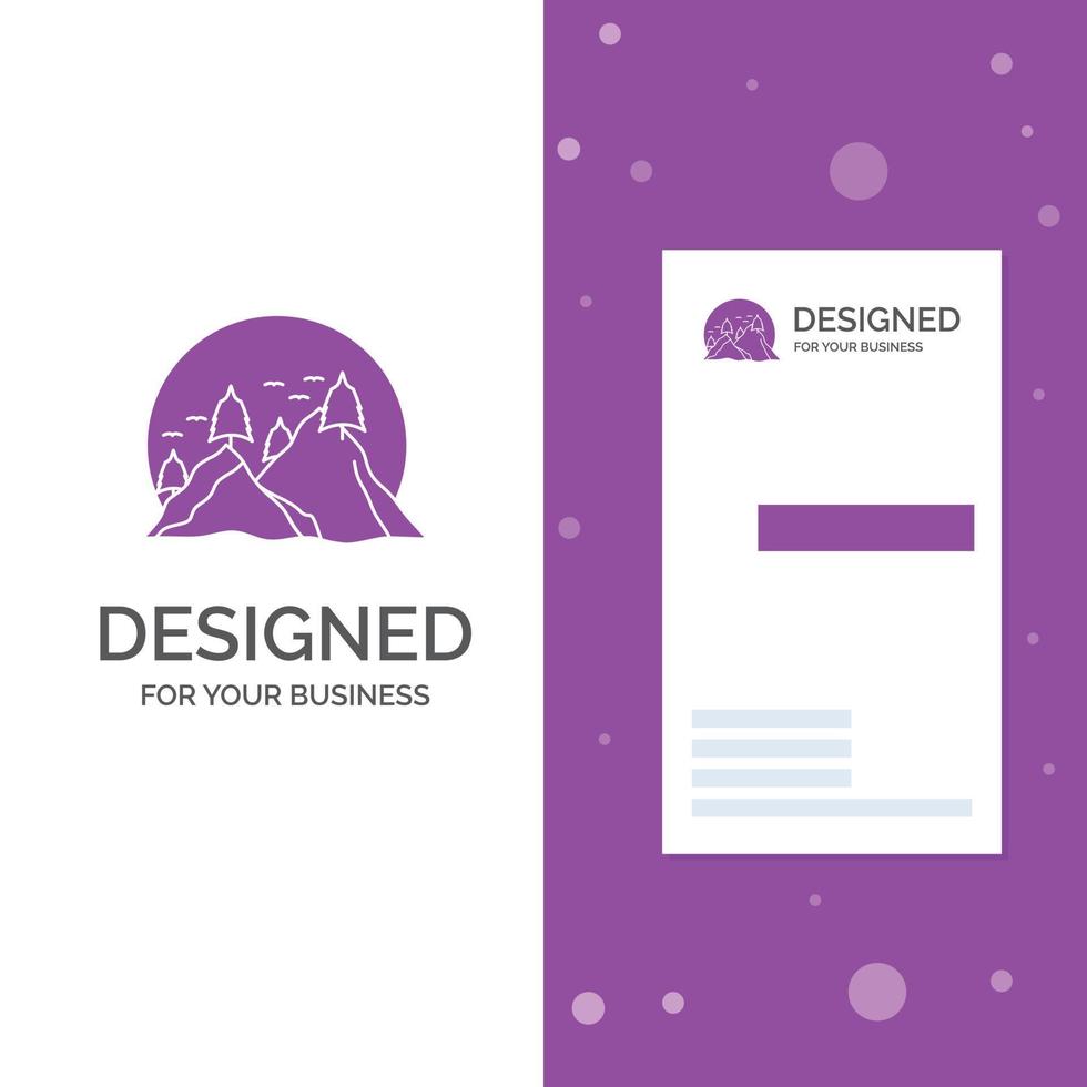 Business Logo for hill. landscape. nature. mountain. sun. Vertical Purple Business .Visiting Card template. Creative background vector illustration