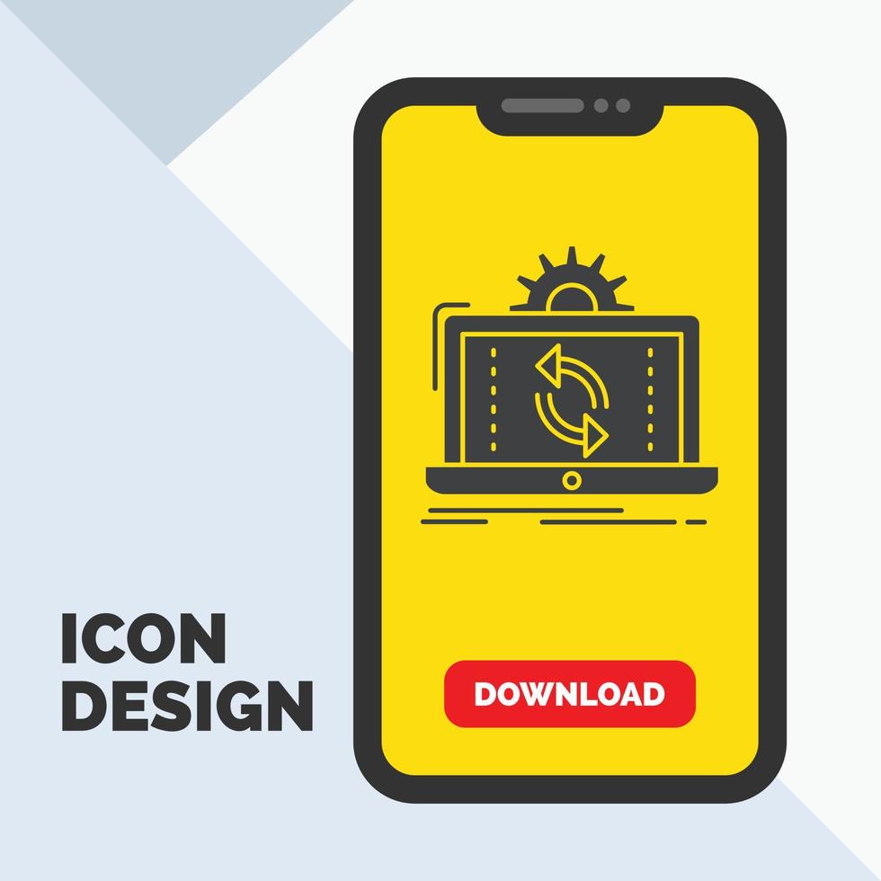 data. processing. Analysis. reporting. sync Glyph Icon in Mobile for Download Page. Yellow Background vector