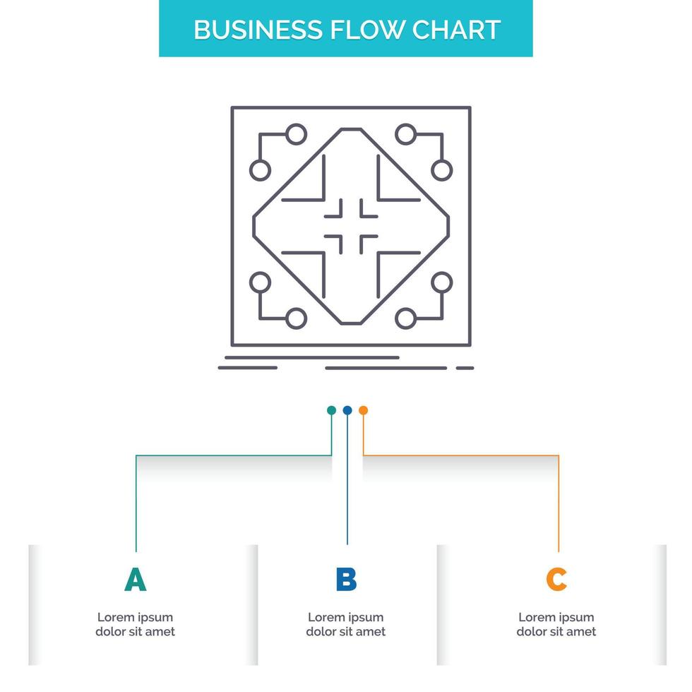 Data. infrastructure. network. matrix. grid Business Flow Chart Design with 3 Steps. Line Icon For Presentation Background Template Place for text vector