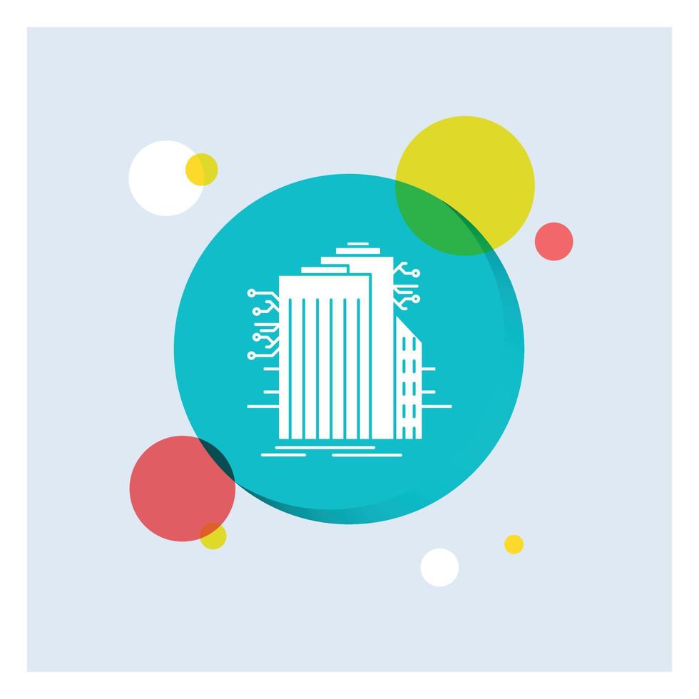 Building. Technology. Smart City. Connected. internet White Glyph Icon colorful Circle Background vector