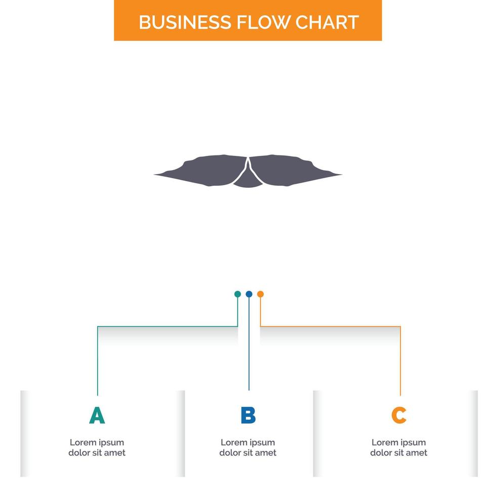 moustache. Hipster. movember. male. men Business Flow Chart Design with 3 Steps. Glyph Icon For Presentation Background Template Place for text. vector