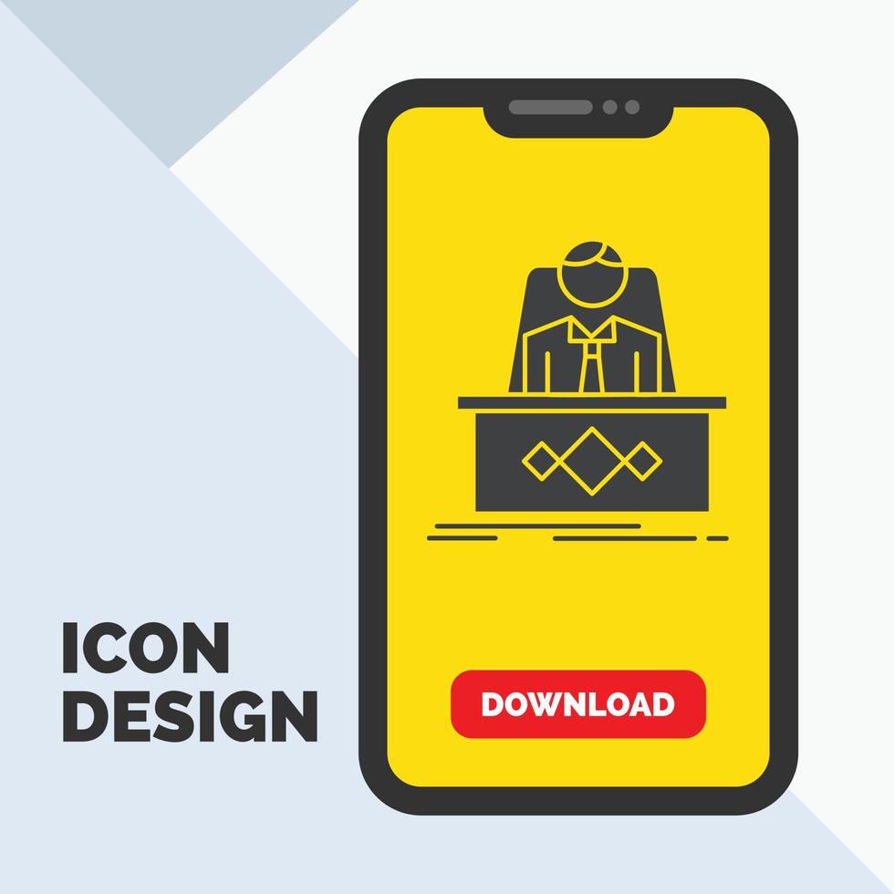 game. Boss. legend. master. CEO Glyph Icon in Mobile for Download Page. Yellow Background vector