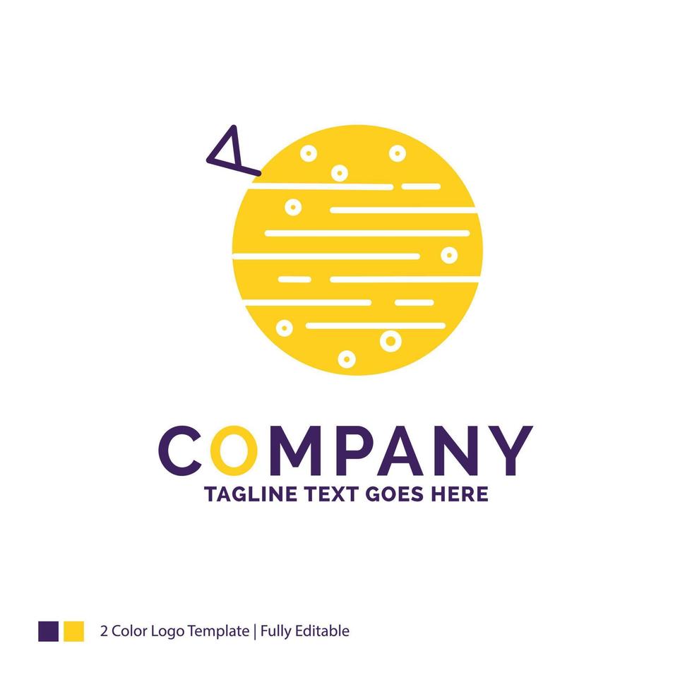 Company Name Logo Design For moon. planet. space. squarico. earth. Purple and yellow Brand Name Design with place for Tagline. Creative Logo template for Small and Large Business. vector