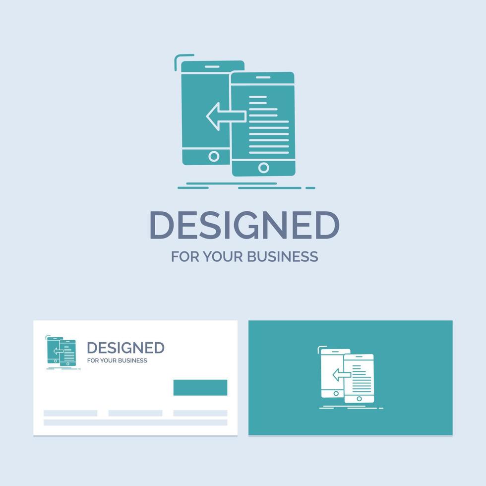 data. transfer. mobile. management. Move Business Logo Glyph Icon Symbol for your business. Turquoise Business Cards with Brand logo template. vector